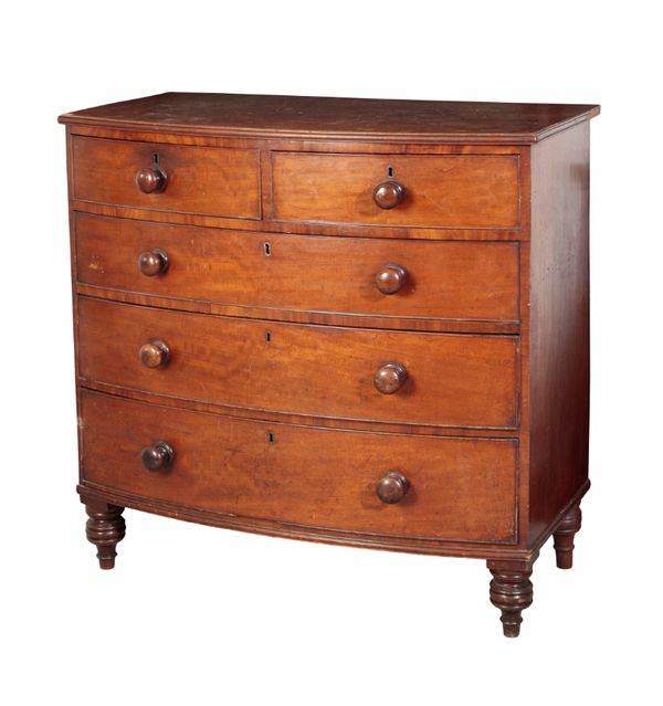 A VICTORIAN MAHOGANY BOW-FRONT CHEST OF DRAWERS