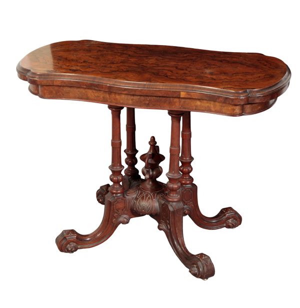 A VICTORIAN BURR WALNUT CARD TABLE