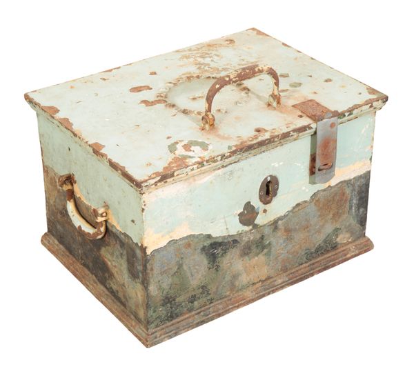 A 19TH CENTURY PAINTED CAST-IRON STRONG BOX