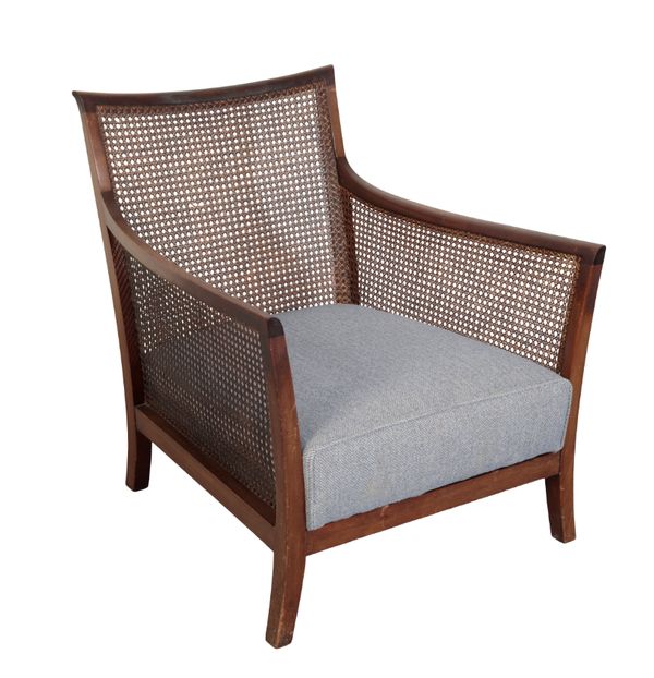 A MAHOGANY AND CANED ARMCHAIR