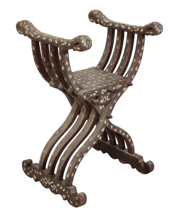 A SYRIAN X-FRAMED CHILDS CHAIR