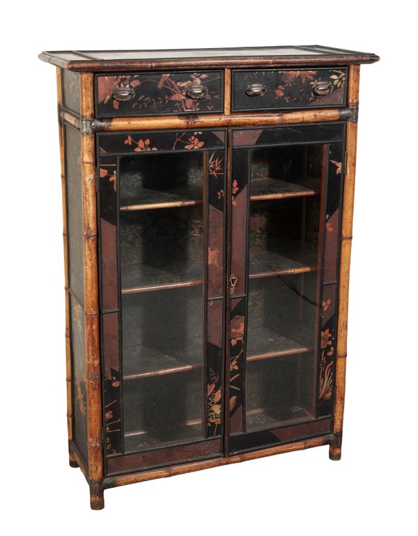 A VICTORIAN BAMBOO AND LACQUER CABINET