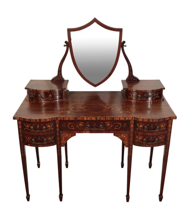 AN EDWARDIAN MAHOGANY AND MARQUETRY DRESSING TABLE