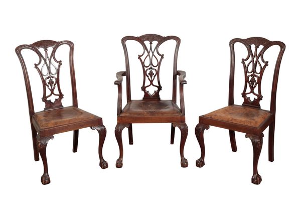 A SET OF SEVEN GEORGE II STYLE MAHOGANY DINING CHAIRS