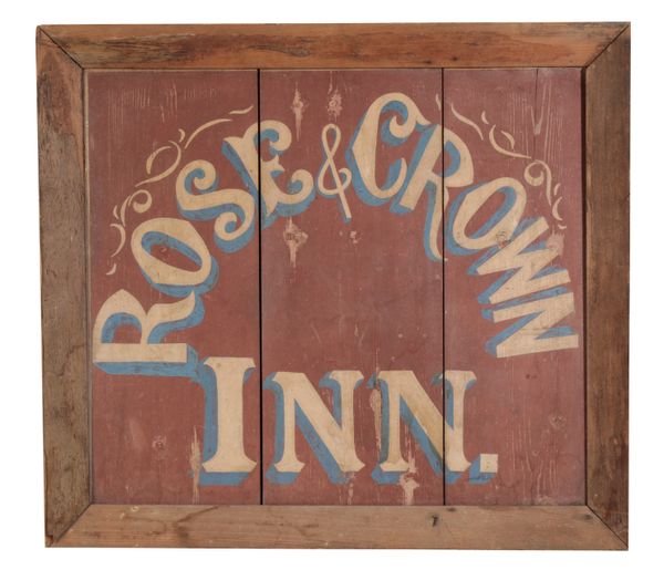 A VICTORIAN PAINTED WOOD DOUBLE SIDED PUB SIGN