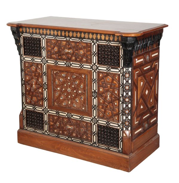 AN ANGLO-INDIAN MAHOGANY AND INLAID SIDEBOARD