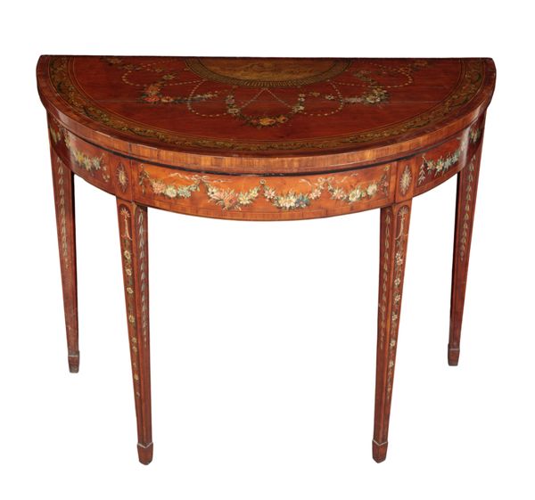 AN EDWARDIAN MAHOGANY AND POLYCHROME CARD TABLE