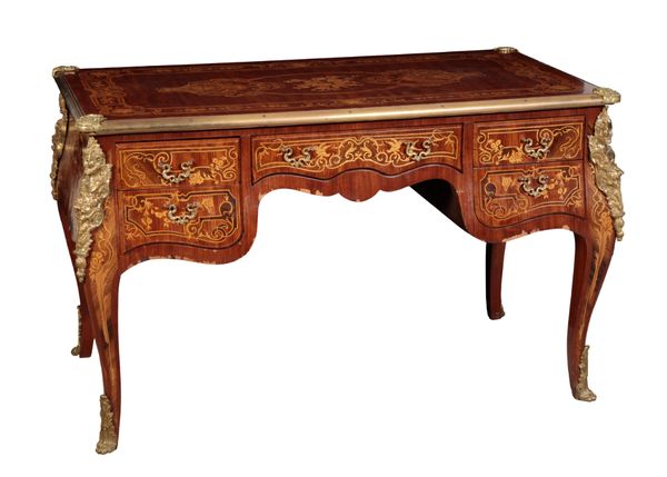 A LOUIS XV STYLE MARQUETRY AND GILT-METAL MOUNTED BUREAU PLAT