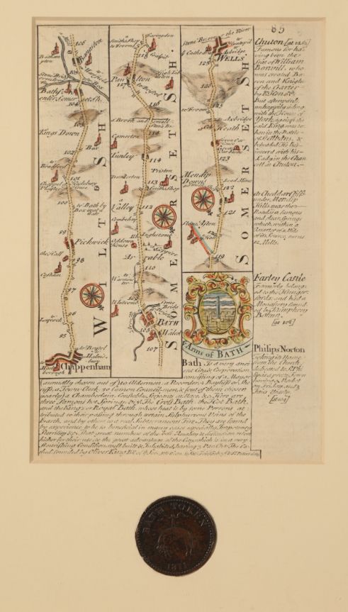 AN 18TH CENTURY ROAD MAP FROM CHIPPENHAM TO WELLS