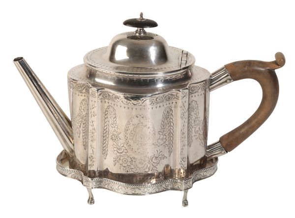 A GEORGE III SILVER TEAPOT AND STAND