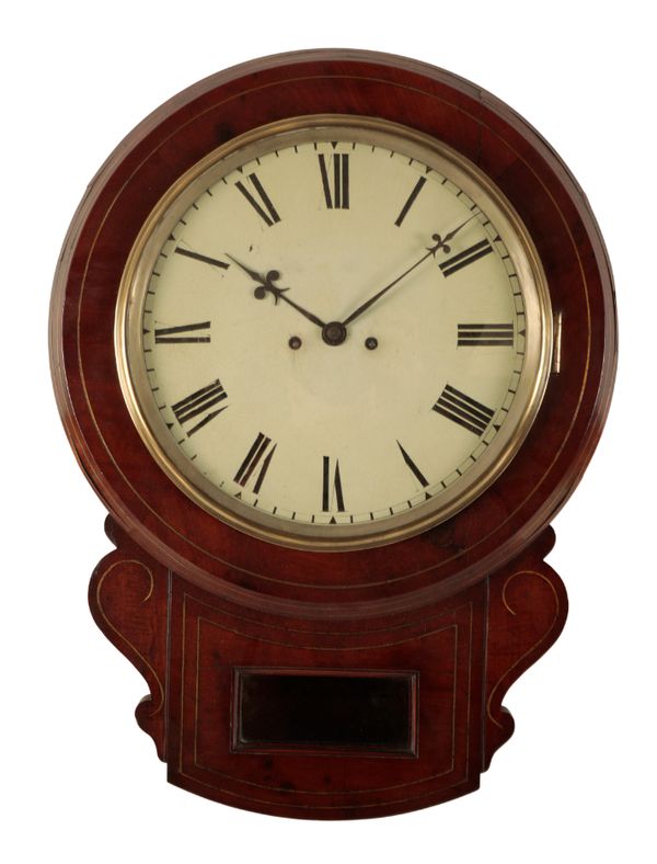 A VICTORIAN MAHOGANY DROP DIAL WALL CLOCK