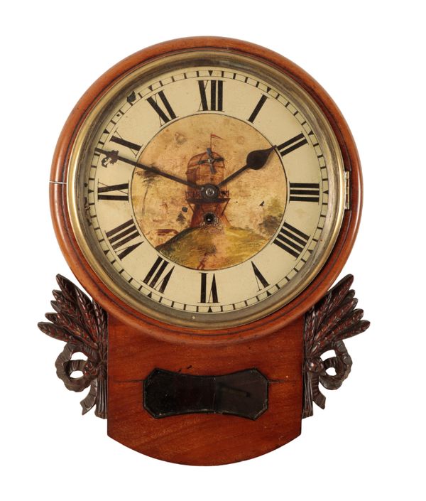 A VICTORIAN MAHOGANY DROP DIAL WALL CLOCK