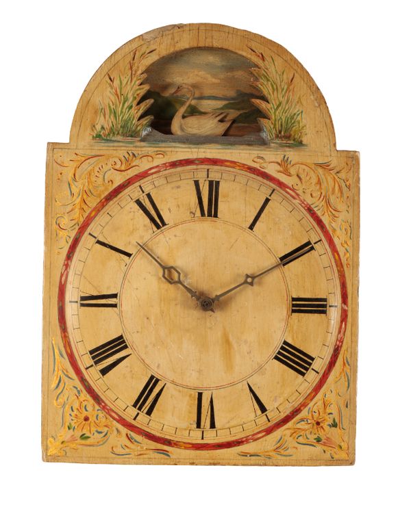 A VICTORIAN CONTINENTAL WOODEN PAINTED DIAL WALL CLOCK