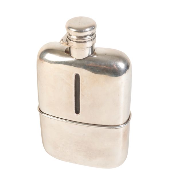 A 20TH CENTURY SILVER HIP FLASK