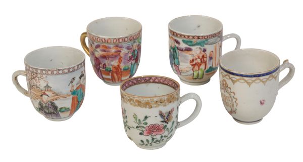 A GROUP OF FIVE CHINESE EXPORT COFFEE CUPS