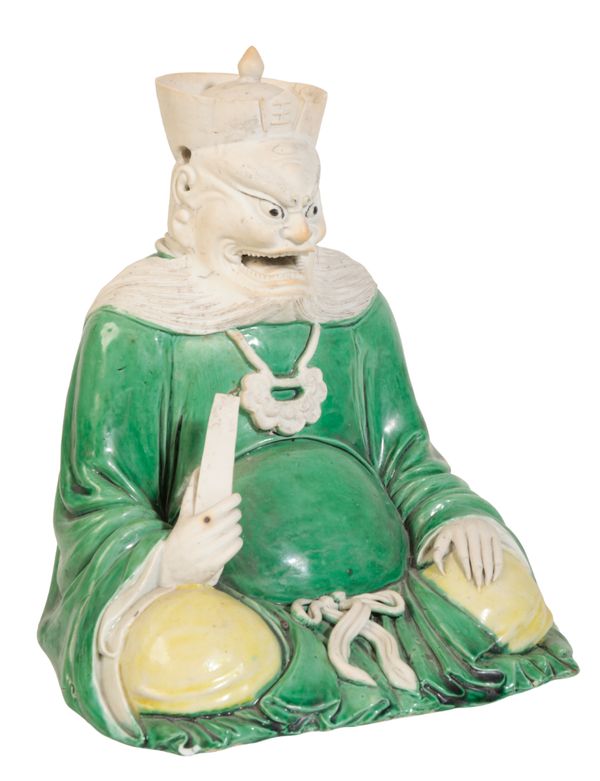 A CHINESE FAMILLE VERTE "BISCUIT" FIGURE OF YANLUO