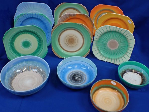 A COLLECTION OF SHELLEY HARMONY DRIPWARE AND BANDED PLATES