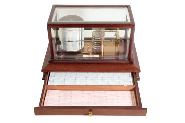 A 19TH CENTURY MAHOGANY AND GLASS CASED BAROGRAPH BY PILLISCHER OF NEW BOND STREET, LONDON