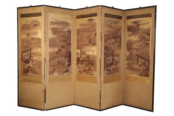 A JAPANESE SIX LEAF PAINTED SCREEN