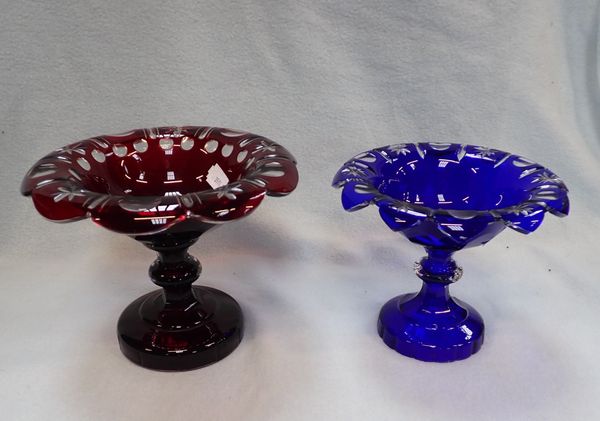 TWO 19th CENTURY OVERLAY GLASS TAZZAS