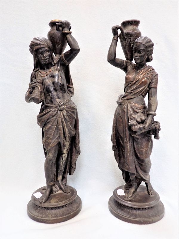 PAIR OF BRONZED SPELTER FIGURES OF MIDDLE EASTERN WATER CARRIERS