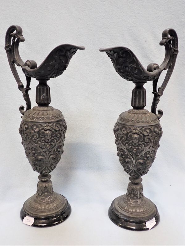 PAIR OF 19th CENTURY RENAISSANCE REVIVAL SPELTER EWERS