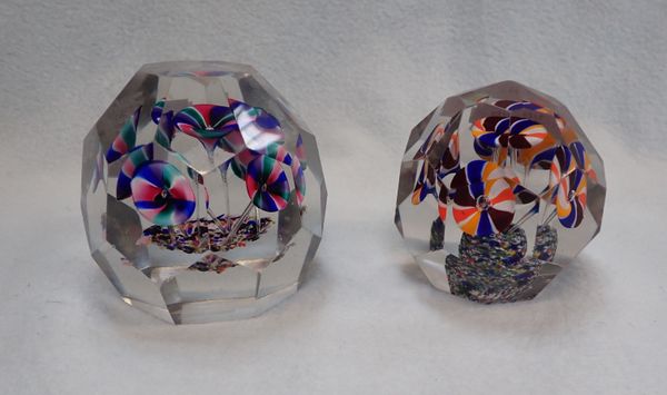 TWO LATE 19th/EARLY 20th CENTURY FACET CUT PAPERWEIGHTS