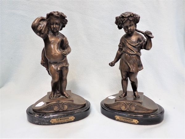 PAIR OF BRONZE PUTTO HARVESTERS