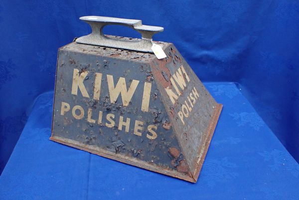 A VINTAGE TINPLATE KIWI ADVERTISING SHOESHINE BOX