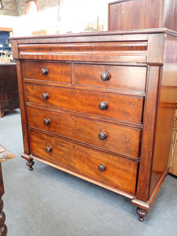 A VICTORIAN MAHOGANY TALL CHEST OF DRAWERS