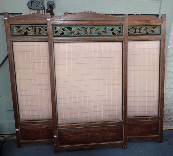 A SET OF THREE STAINED AND POLYCHROME WALL FIXINGS