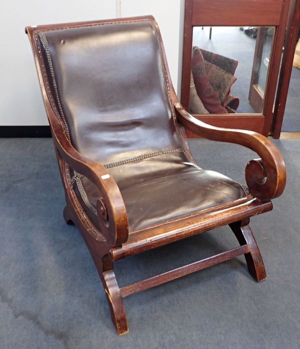 A STAINED BEECH ARM CHAIR