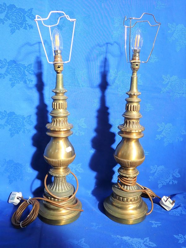 A PAIR OF GILT-METAL TABLE LAMPS