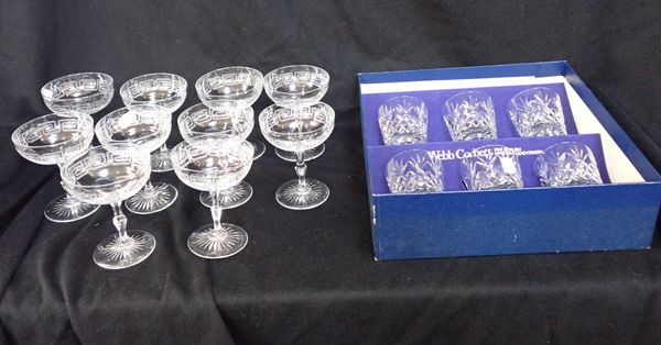 SET OF TEN CHAMPAGNE GLASSES WITH GREEK KEY DESIGN