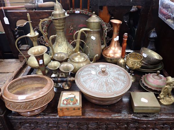 A COLLECTION OF MIDDLE EASTERN AND ASIAN BRASS AND COPPER METALWORK