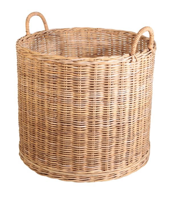 A LARGE CANE DOUBLE-HANDLED LOG BASKET