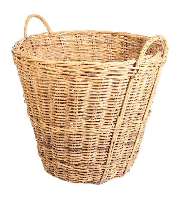 A CANE DOUBLE-HANDLED LOG BASKET