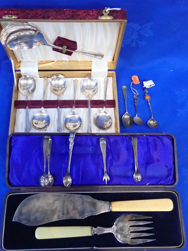 FOUR PAIRS OF SILVER SUGAR TONGS, A FEW SILVER TEASPOONS