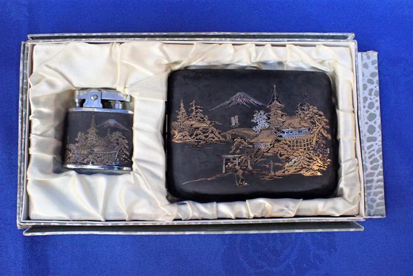 A JAPANESE 'NIELLO' TYPE CIGARETTE CASE AND LIGHTER