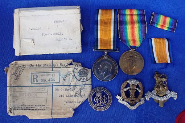 A FIRT WORLD WAR PAIR: 'G 53198 PTE. G. IBELL. MIDD'X R.'