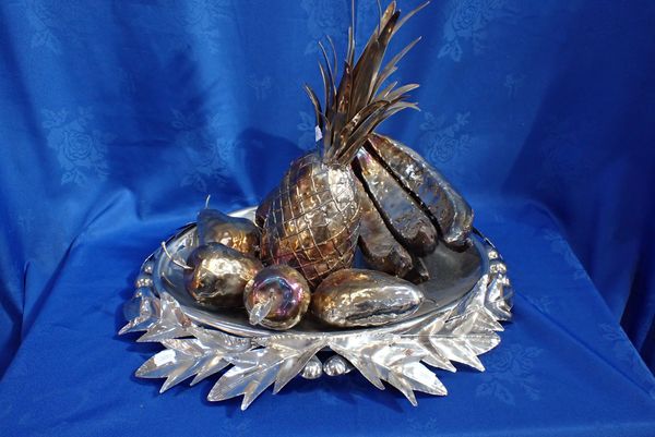 MICHAEL TURNER: A STAINLESS STEEL SCULPTURE OF A PLATTER OF FRUIT