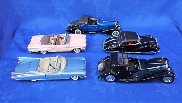 FIVE MODEL CARS, BY FRANKLIN MINT