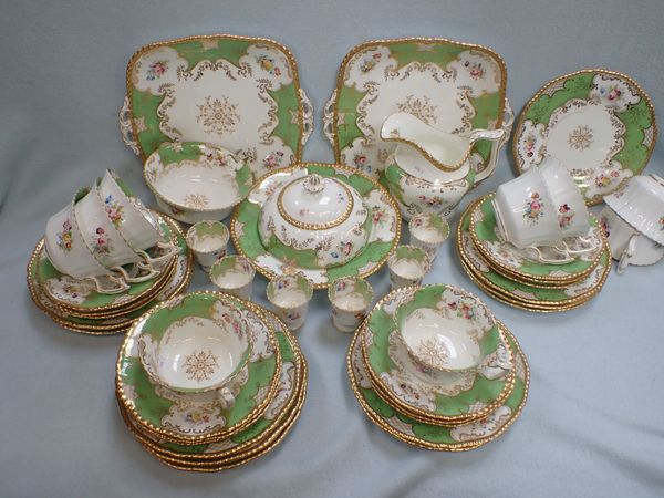 A COALPORT GREEN BATWING PATTERN PART BREAKFAST SERVICE