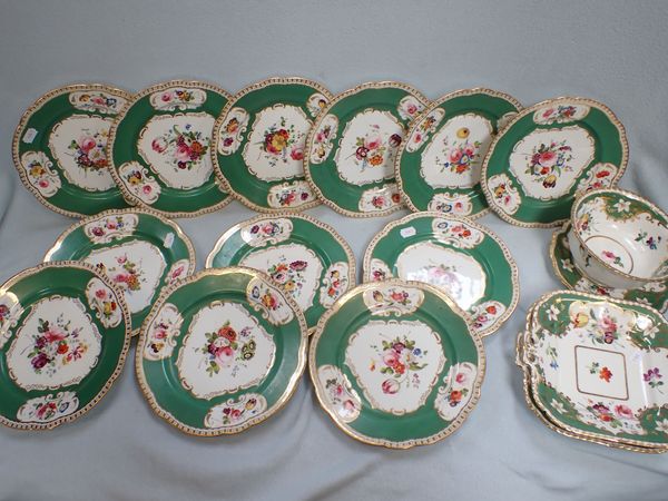 TWELVE 19TH CENTURY DERBY PLATES WITH HANDPAINTED FLORAL SPRAYS