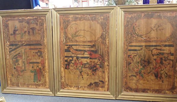 THREE CHINESE PAINTED WOODEN PANELS