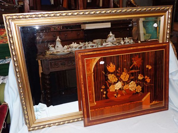 A MODERN MARQUETRY PANEL AND A MIRROR