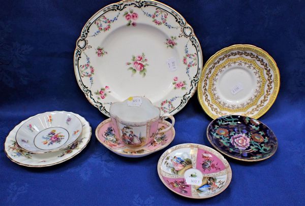 A 'MEISSEN' CUP, SAUCER , AND ANOTHER SAUCER