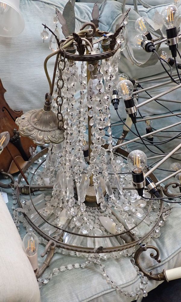 A GILT METAL AND CUT-GLASS CHANDELIER