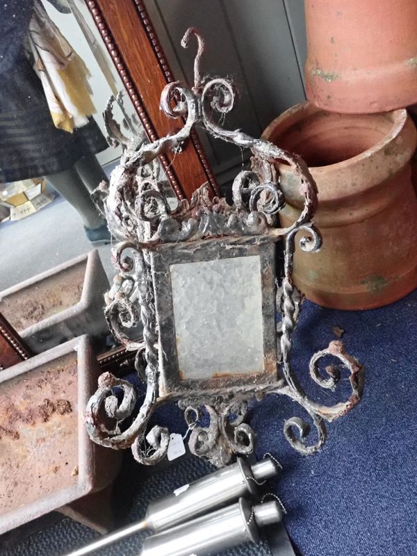 A VICTORIAN WROUGHT-IRON HANGING PORCH LANTERN