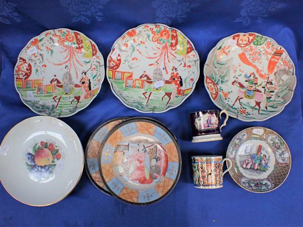 THREE JAPANESE PLATES, PAINTED IN ENAMELS